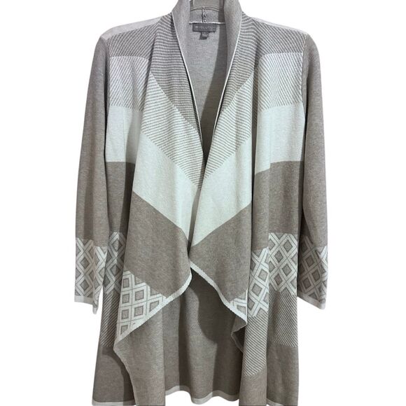 Evolution By Cyrus Sz L Grey Diamond Duster Waterfall Drape Cardigan Colorblock - Picture 2 of 9